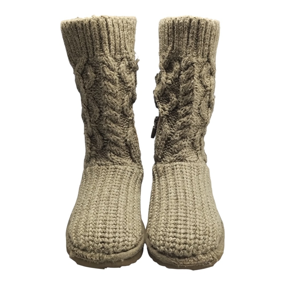 UGG Classic Cardi Cabled Knit Winter Boots Kids Size 10 Gray Side Zip 1143702T